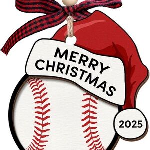 Merry Christmas Baseball Ornament - Red and White Holiday Decoration